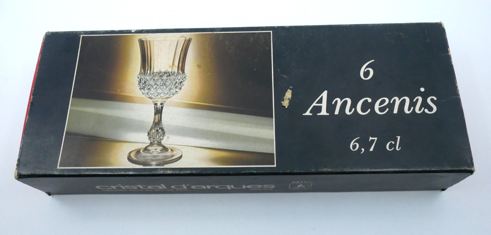 VTG Lot of 6 Ancenis Cristal d'Arques Lead Crystal Glasses France 26cl Unused